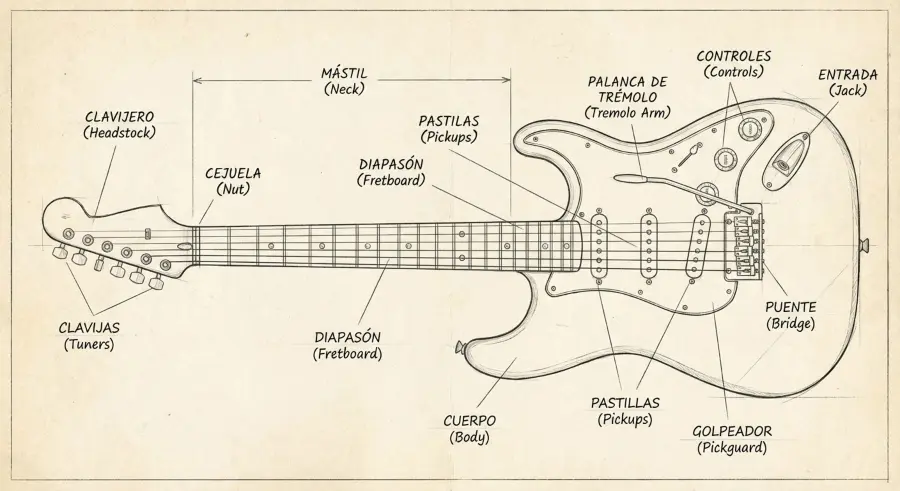 partes de una guitarra electrica